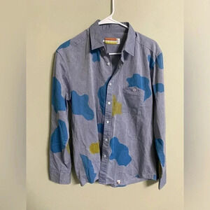 SLVDR Men’s Shirt Button Down Long Sleeve Blue Abstract Print Cotton